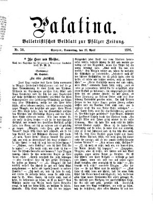 Palatina (Pfälzer Zeitung) Donnerstag 27. April 1876