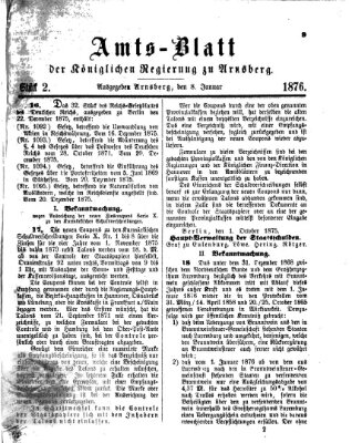 Amtsblatt für den Regierungsbezirk Arnsberg Samstag 8. Januar 1876