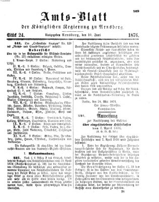 Amtsblatt für den Regierungsbezirk Arnsberg Samstag 10. Juni 1876