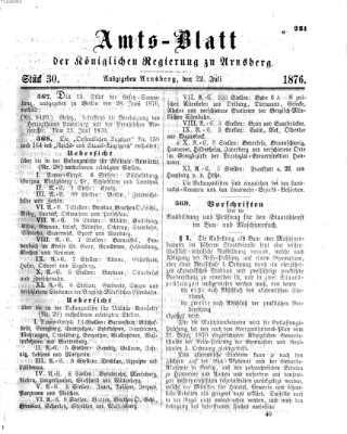 Amtsblatt für den Regierungsbezirk Arnsberg Samstag 22. Juli 1876