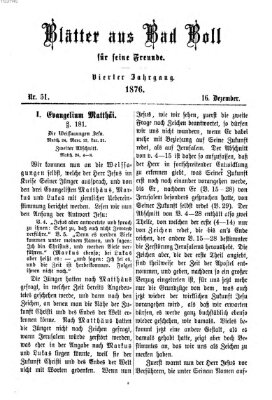 Blätter aus Bad Boll für seine Freunde Samstag 16. Dezember 1876