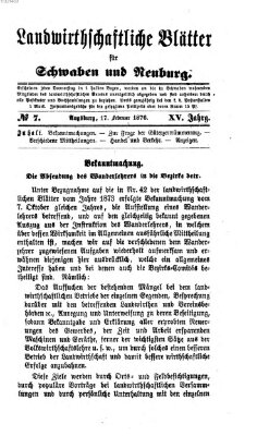 Landwirtschaftliche Blätter für Schwaben und Neuburg Donnerstag 17. Februar 1876