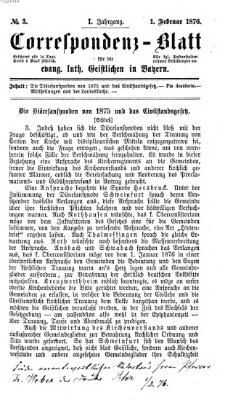 Korrespondenzblatt für die evangelisch-lutherischen Geistlichen in Bayern Dienstag 1. Februar 1876
