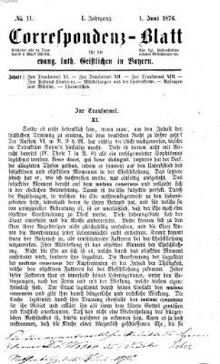 Korrespondenzblatt für die evangelisch-lutherischen Geistlichen in Bayern Donnerstag 1. Juni 1876