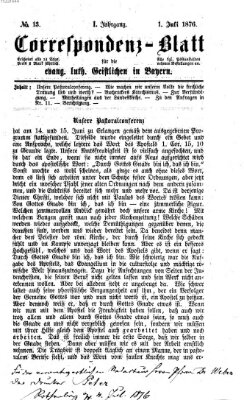 Korrespondenzblatt für die evangelisch-lutherischen Geistlichen in Bayern Samstag 1. Juli 1876