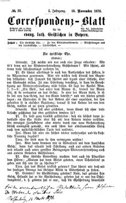 Korrespondenzblatt für die evangelisch-lutherischen Geistlichen in Bayern Donnerstag 16. November 1876