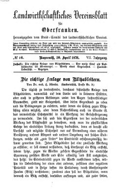Landwirthschaftliches Vereinsblatt für Oberfranken Donnerstag 20. April 1876