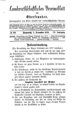 Landwirthschaftliches Vereinsblatt für Oberfranken Donnerstag 7. Dezember 1876