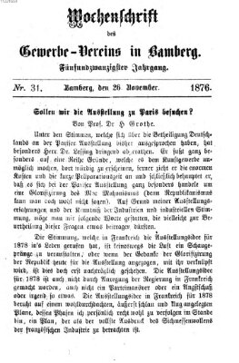 Wochenschrift des Gewerbe-Vereins der Stadt Bamberg Sonntag 26. November 1876