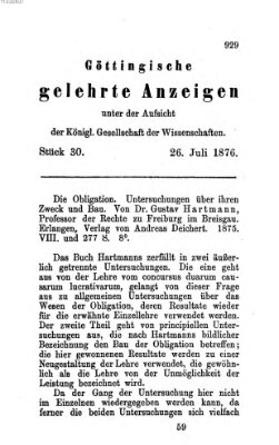 Göttingische gelehrte Anzeigen (Göttingische Zeitungen von gelehrten Sachen) Mittwoch 26. Juli 1876