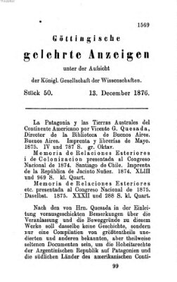 Göttingische gelehrte Anzeigen (Göttingische Zeitungen von gelehrten Sachen) Mittwoch 13. Dezember 1876