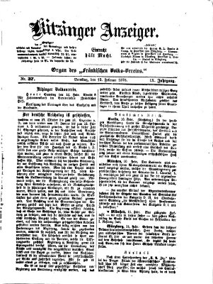Kitzinger Anzeiger Samstag 12. Februar 1876