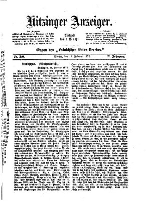 Kitzinger Anzeiger Montag 14. Februar 1876