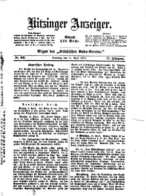 Kitzinger Anzeiger Dienstag 11. April 1876