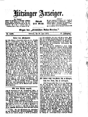 Kitzinger Anzeiger Mittwoch 28. Juni 1876