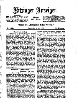 Kitzinger Anzeiger Montag 3. Juli 1876