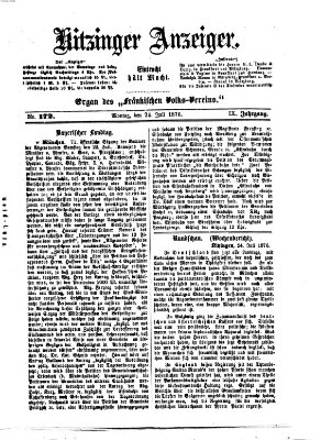 Kitzinger Anzeiger Montag 24. Juli 1876