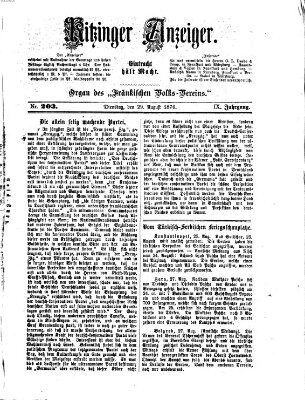 Kitzinger Anzeiger Dienstag 29. August 1876