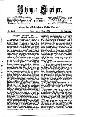 Kitzinger Anzeiger Montag 2. Oktober 1876