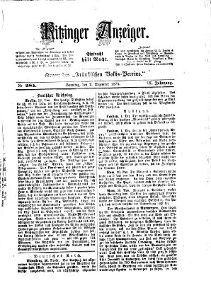 Kitzinger Anzeiger Samstag 2. Dezember 1876