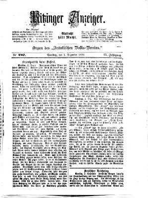 Kitzinger Anzeiger Dienstag 5. Dezember 1876