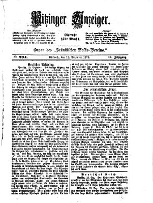 Kitzinger Anzeiger Mittwoch 13. Dezember 1876