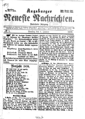 Augsburger neueste Nachrichten Samstag 1. Januar 1876