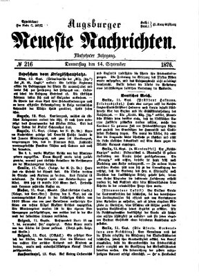 Augsburger neueste Nachrichten Donnerstag 14. September 1876