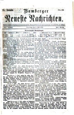 Bamberger neueste Nachrichten Sonntag 9. Juli 1876