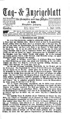 Tag- und Anzeigeblatt für Kempten und das Allgäu Samstag 1. Juli 1876