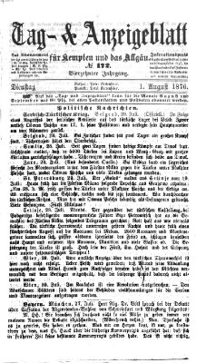 Tag- und Anzeigeblatt für Kempten und das Allgäu Dienstag 1. August 1876