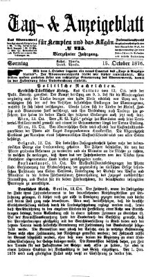 Tag- und Anzeigeblatt für Kempten und das Allgäu Sonntag 15. Oktober 1876