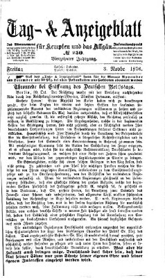 Tag- und Anzeigeblatt für Kempten und das Allgäu Freitag 3. November 1876