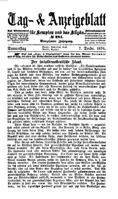 Tag- und Anzeigeblatt für Kempten und das Allgäu Donnerstag 7. Dezember 1876