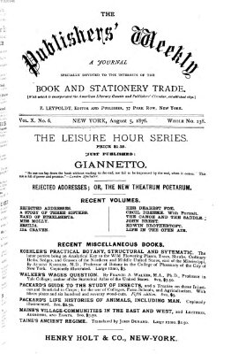 Publishers' weekly Samstag 5. August 1876