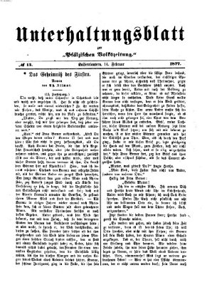 Unterhaltungsblatt zur Pfälzischen Volkszeitung (Pfälzische Volkszeitung) Mittwoch 14. Februar 1877
