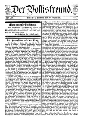 Der Volksfreund Mittwoch 26. September 1877