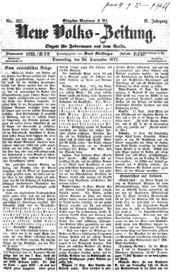 Neue Volks-Zeitung Donnerstag 20. September 1877