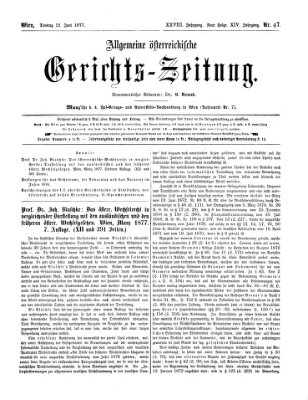 Allgemeine österreichische Gerichts-Zeitung Dienstag 12. Juni 1877