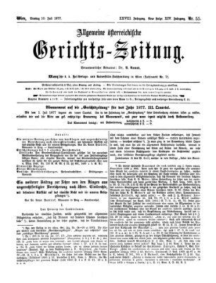 Allgemeine österreichische Gerichts-Zeitung Dienstag 10. Juli 1877