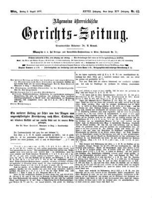 Allgemeine österreichische Gerichts-Zeitung Freitag 3. August 1877