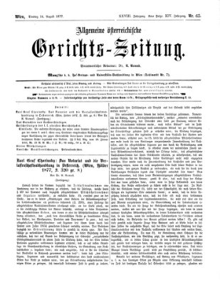 Allgemeine österreichische Gerichts-Zeitung Dienstag 14. August 1877
