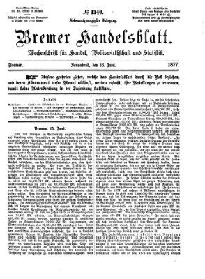 Bremer Handelsblatt Samstag 16. Juni 1877