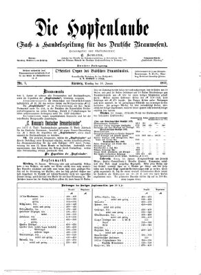 Die Hopfenlaube (Fach- und Handelszeitung für das deutsche Brauwesen) Dienstag 16. Januar 1877