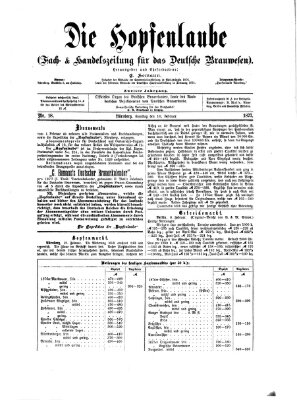 Die Hopfenlaube (Fach- und Handelszeitung für das deutsche Brauwesen) Samstag 10. Februar 1877