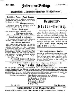 Landwirthschaftliche Mittheilungen Sonntag 19. August 1877