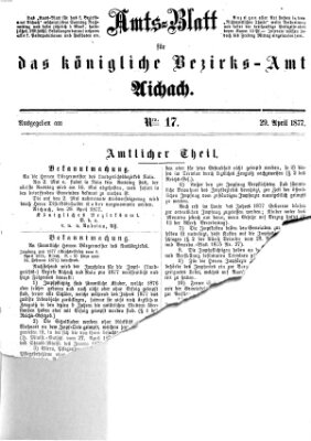 Amtsblatt für das Bezirksamt und Amtsgericht Aichach Sonntag 29. April 1877