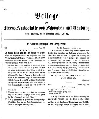 Königlich Bayerisches Kreis-Amtsblatt von Schwaben und Neuburg Freitag 2. November 1877