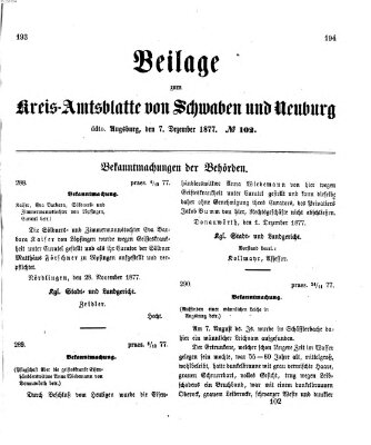Königlich Bayerisches Kreis-Amtsblatt von Schwaben und Neuburg Freitag 7. Dezember 1877