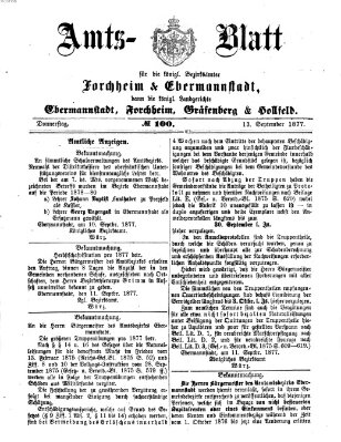 Amtsblatt für die Königlichen Bezirksämter Forchheim und Ebermannstadt sowie für die Königliche Stadt Forchheim Donnerstag 13. September 1877